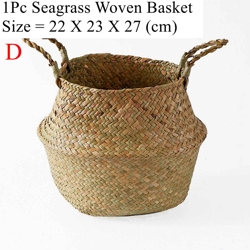 Luanqi Wicker Basket Toy Organizer Folding Rattan Seagrass Storage Basket Laundry Woven Basket Plant Flower Pot for Home Garden