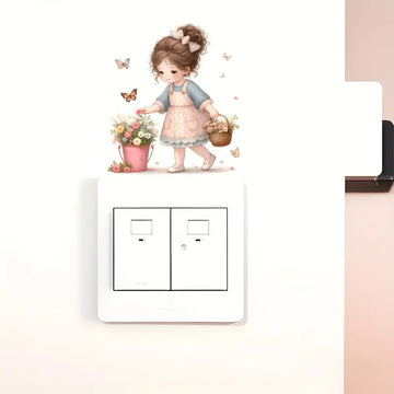 1Pc Sticker Interrupteur Petite Fille Cueillant des Fleurs.