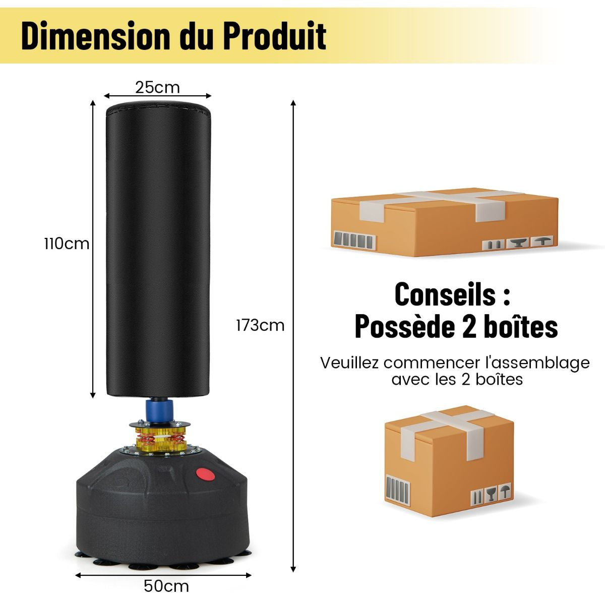 Sac De Frappe Autoportant 173 Cm De 5 Couches Sac De Boxe Lourd Avec Support Et Base À Ventouse Système Antichoc Pour Adultes Jeunes