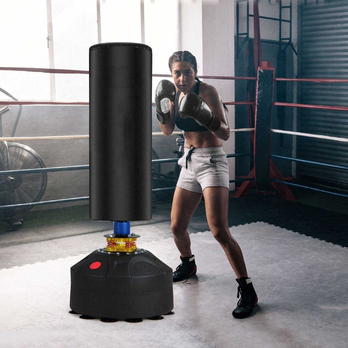 Sac De Frappe Autoportant 173 Cm De 5 Couches Sac De Boxe Lourd Avec Support Et Base À Ventouse Système Antichoc Pour Adultes Jeunes