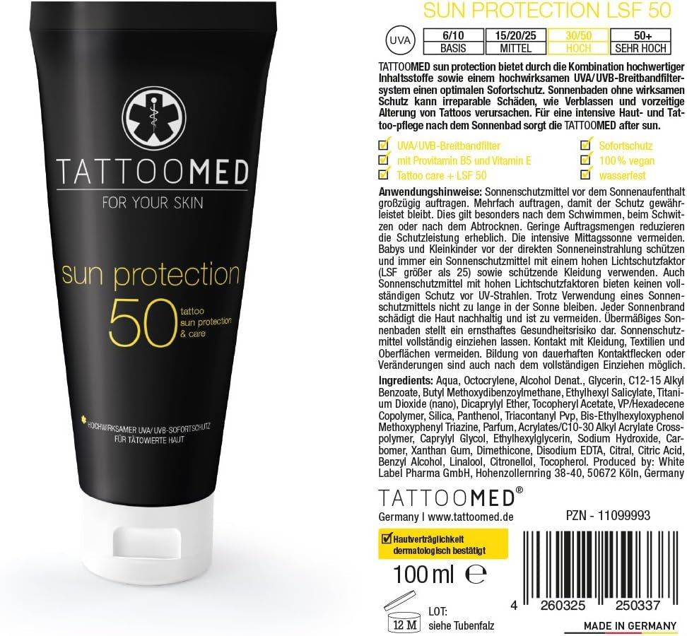 Soin Pour Peau Tatouée Crème Solaire Sun Protection SPF50 Protection Des Tatouages/Couleurs De Tatouage