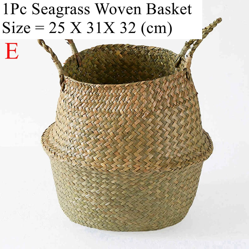 Luanqi Wicker Basket Toy Organizer Folding Rattan Seagrass Storage Basket Laundry Woven Basket Plant Flower Pot for Home Garden
