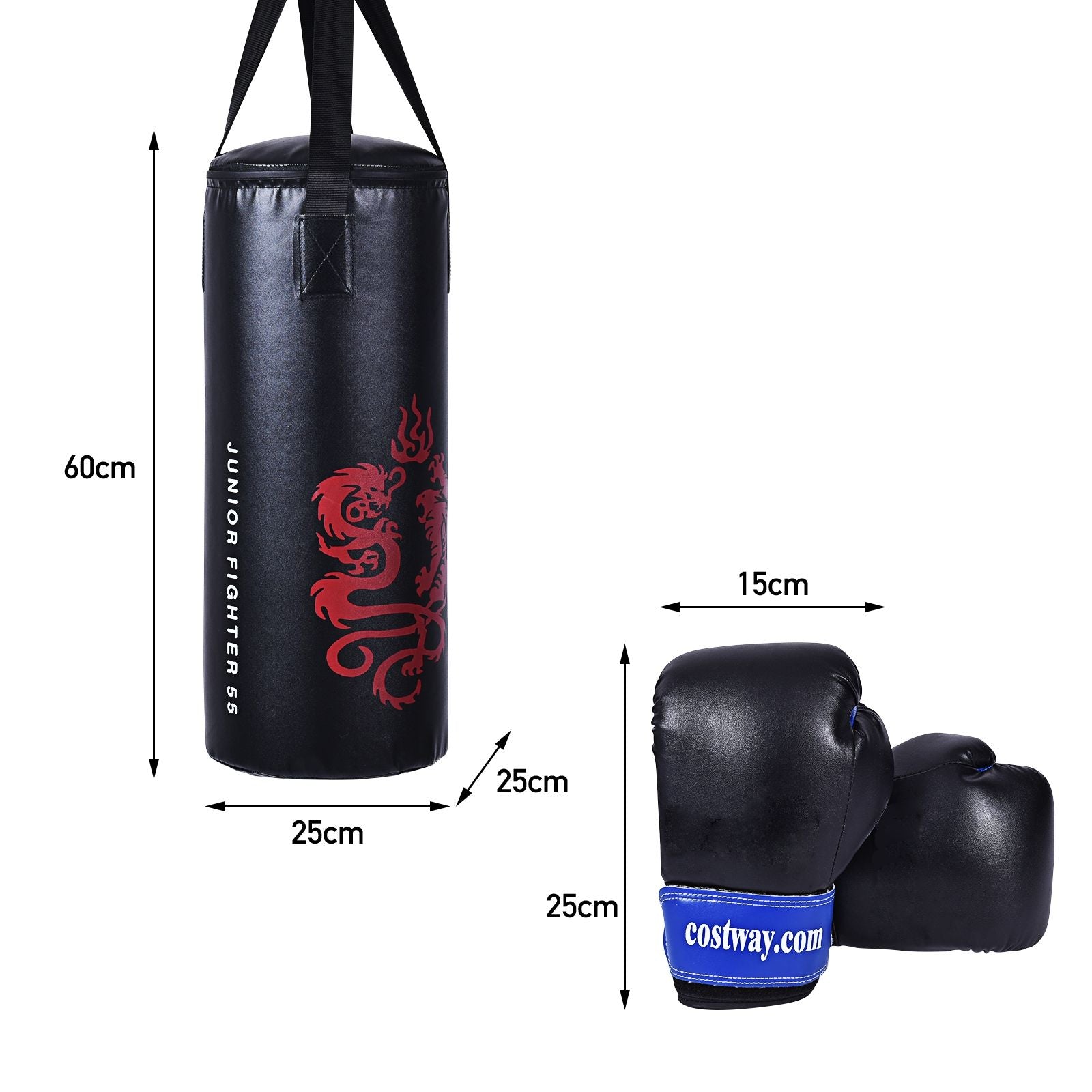 Sac De Boxe Sac De Frappe Kickboxing Pour Enfant Avec 2 Gants Corde À Sauter Chaîne Suspension