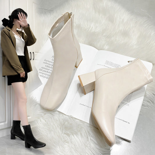 Boots Zipper Mid-calf And Low Length Martin Square Head