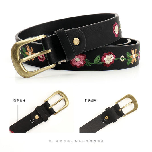 Embroidered Flower Decoration Women's Belt Vintage