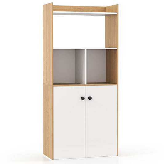 Bibliothèque Avec Armoire À Double Porte Etagère Haute À 3 Niveaux Cubes Ouverts Vitrine Moderne Organisateur De Rangement 60X30X140Cm