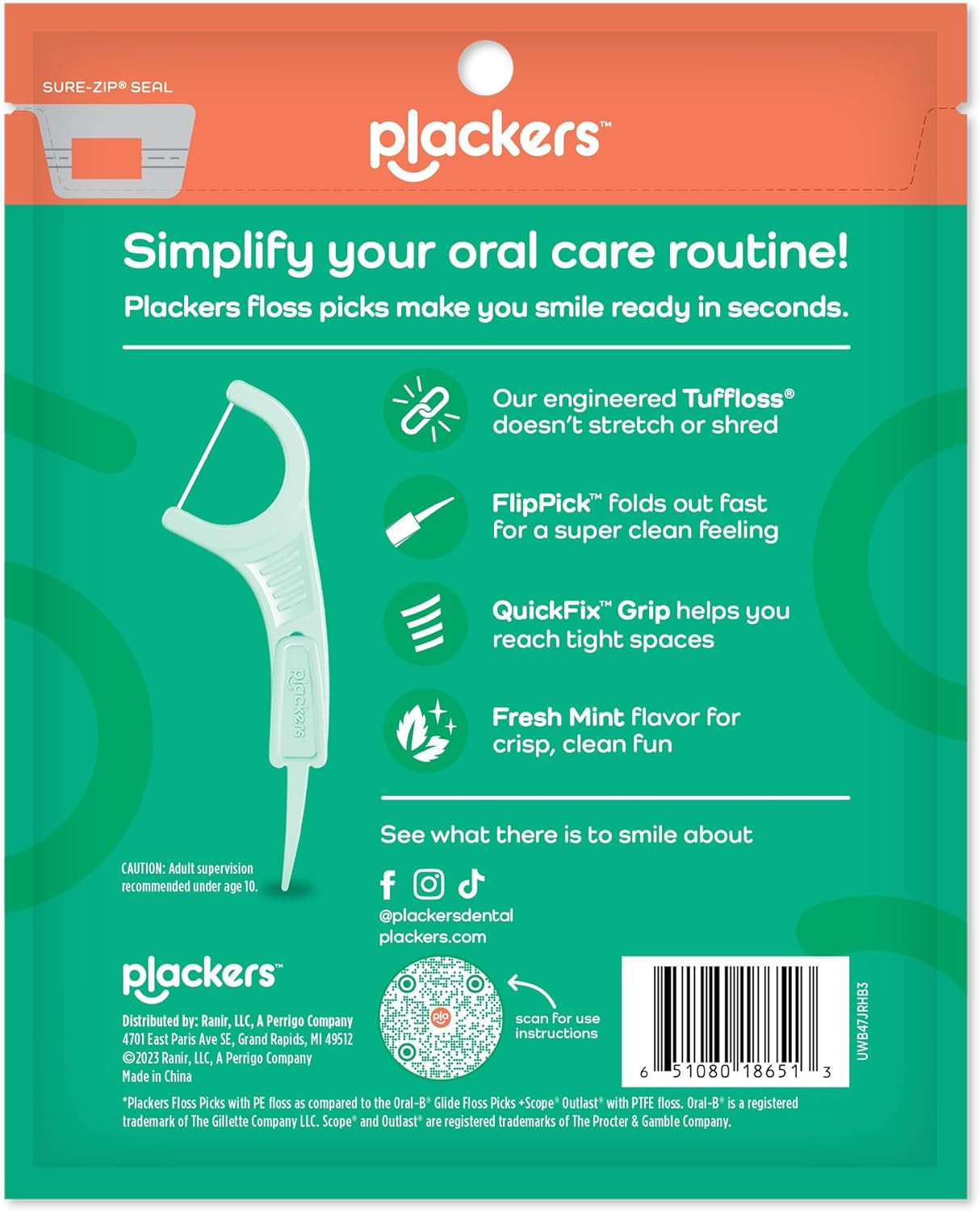 Plackers Micro Mint Lot De 150 Fils Dentaires, Saveur Menthe Fraîche, Cure-Dents Pliables, Super Tuffloss, Rangement Facile Avec Fermeture Éclair