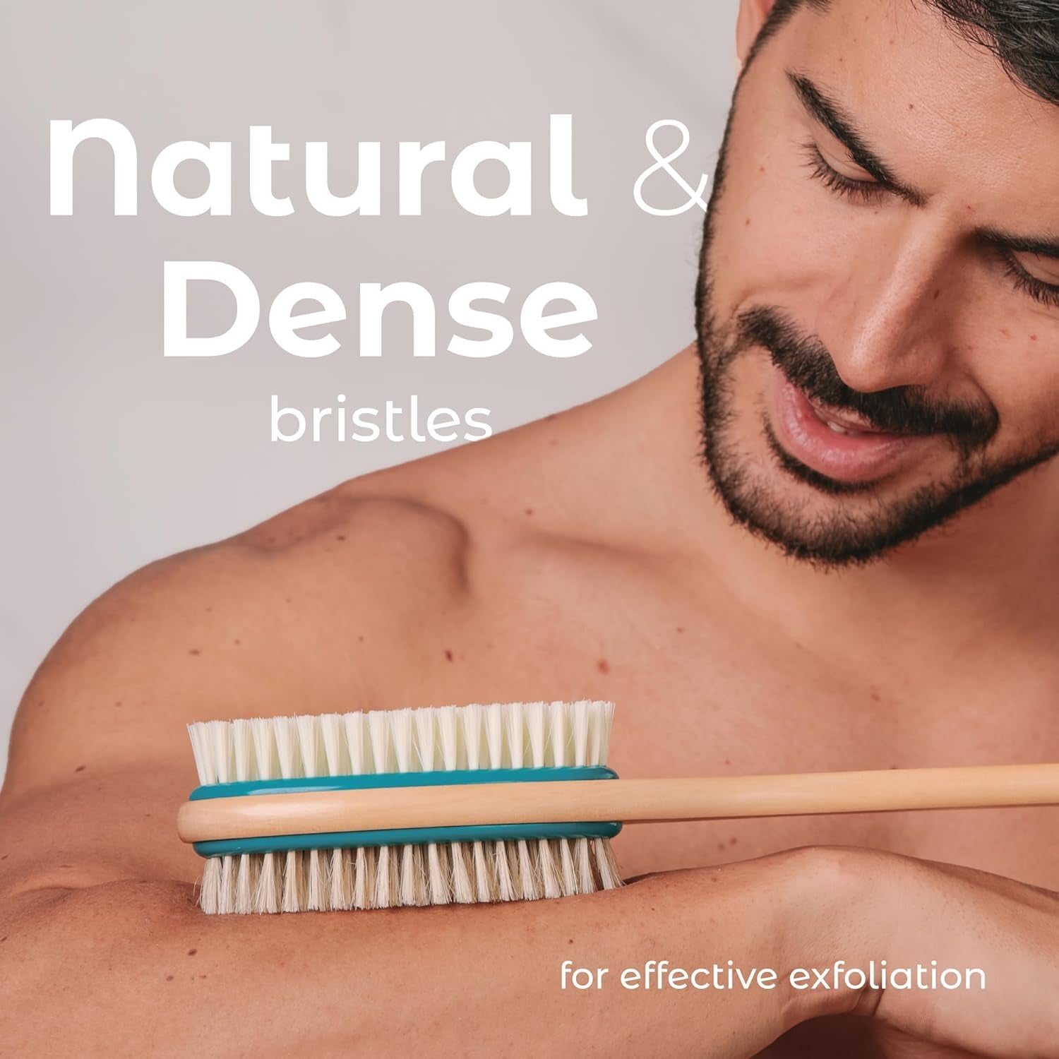 Mainbasics Brosse À Récurer Pour Le Dos Pour La Douche – Brosse Double Face À Long Manche Pour Gel Douche Et Gommage Avec Poils Exfoliants Et Doux (Bleu Sarcelle, Bois)