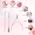Coupe Cuticule Ongle Avec Poussoir, 3 Pinces Roses Pour Cuticules À Ongles, Pédicure, Pince À Cuticules En Acier Inoxydable, Poussoir À Cuticules À Double Extrémité, Grattoir À Ongles