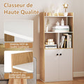 Bibliothèque Avec Armoire À Double Porte Etagère Haute À 3 Niveaux Cubes Ouverts Vitrine Moderne Organisateur De Rangement 60X30X140Cm