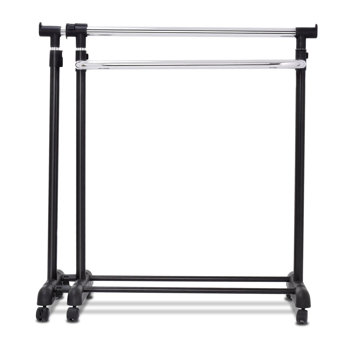 Portant À Vêtement Mobile Et Télescopique Hauteur Largeur Réglables Capacité 20Kg 91-160X43X93-168Cm Noir Et Argent