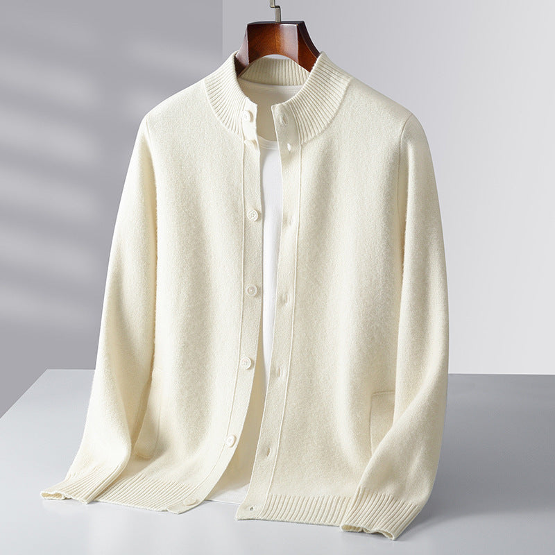 Pure Wool Men's Stand Collar Simple Sweater