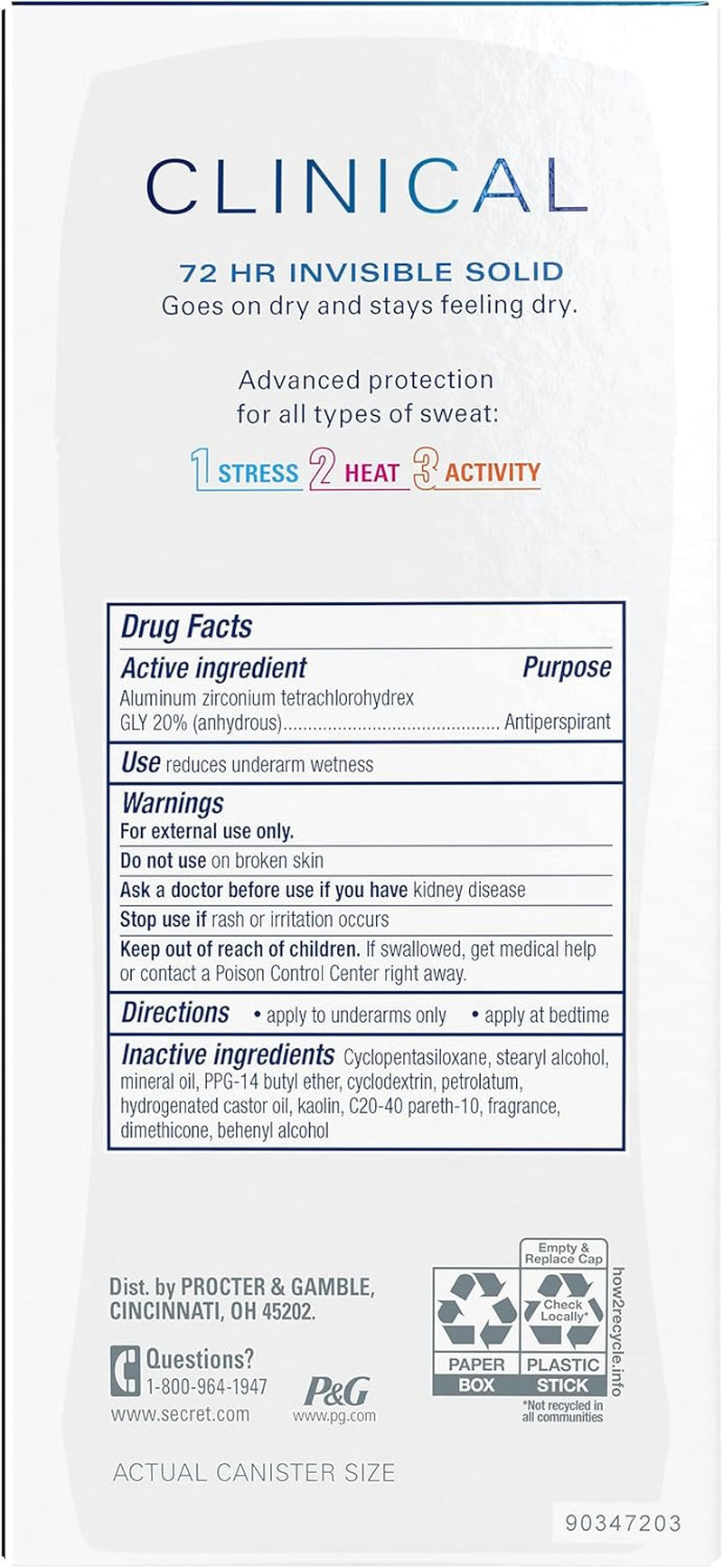 Secret Clinical Strength Invisible Solid Women'S Antiperspirant & Deodorant Powder Protection Scent 2.6 Ounce by Secret