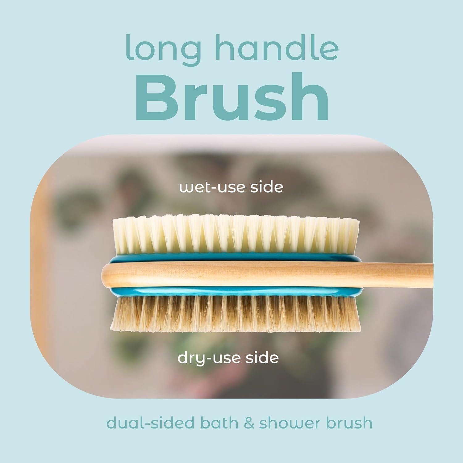 Mainbasics Brosse À Récurer Pour Le Dos Pour La Douche – Brosse Double Face À Long Manche Pour Gel Douche Et Gommage Avec Poils Exfoliants Et Doux (Bleu Sarcelle, Bois)