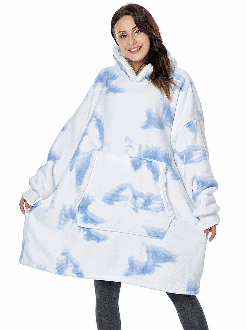 Oversized Hoodie Sweatshirt Women Tie Dye Hoodies Fleece Giant Wearable Blanket with Sleeves Winter Pullover Sudadera Mujer