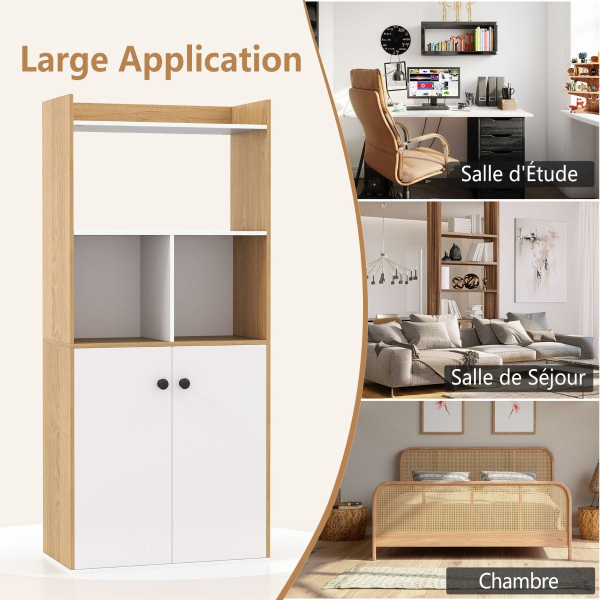 Bibliothèque Avec Armoire À Double Porte Etagère Haute À 3 Niveaux Cubes Ouverts Vitrine Moderne Organisateur De Rangement 60X30X140Cm