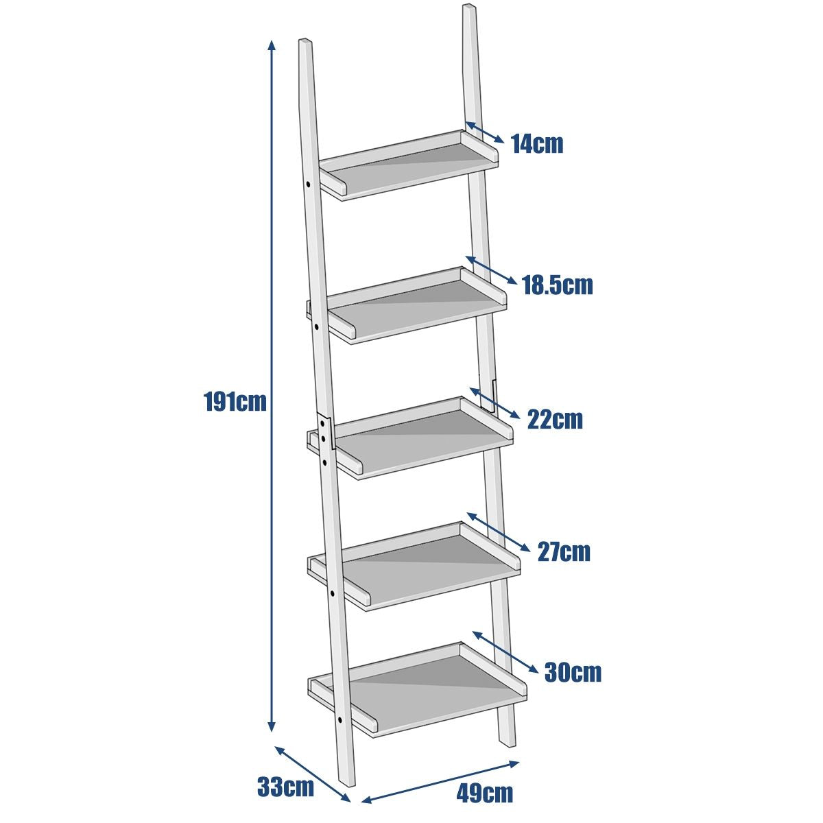 Étagère Échelle Étagère Murale Avec 5 Étages De Rangement Pour Salle De Bain,Salon, Etc.