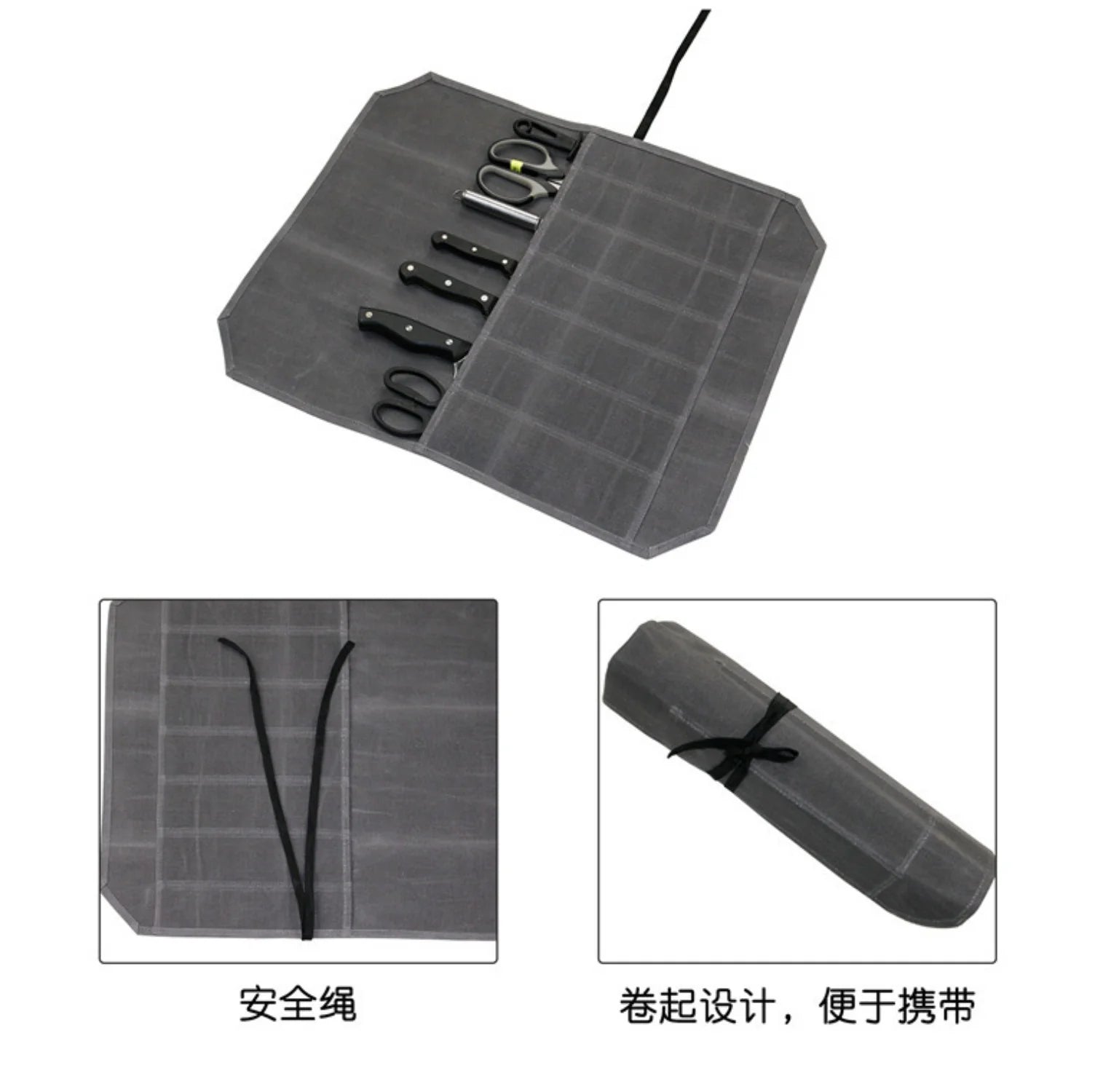 Waxed Canvas Knife Storage Roll - Organize Your Kitchen Knives in Style