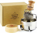 Anbbas 4 Kits Blaireaux Rasage Avec La Poignée En Bois De Fraxinus Mandschurica Et Bol De Rasage En Acier Inoxydable Et Support Rasoir+Savon Au Lait De Chèvre 100G Pour Homme Brosse