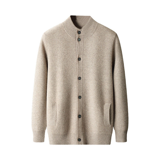 Pure Wool Men's Stand Collar Simple Sweater