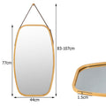 Miroir Mural Suspendu Avec Cadre En Bambou Et Sangle En Cuir Réglable Coin Arrondi 77 X 44 X 1,5Cm