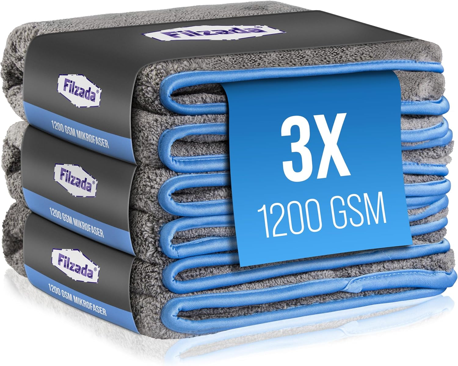 ® 3X Chiffons De Nettoyage En Microfibres Pour Voitures 1200 GSM - Chiffons De Polissage Pour Voitures Pour L'Entretien Professionnel Des Voitures En 42X48Cm