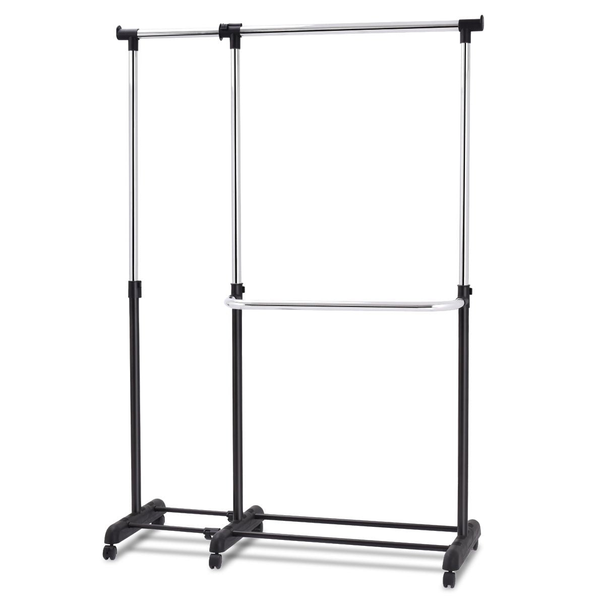 Portant À Vêtement Mobile Et Télescopique Hauteur Largeur Réglables Capacité 20Kg 91-160X43X93-168Cm Noir Et Argent