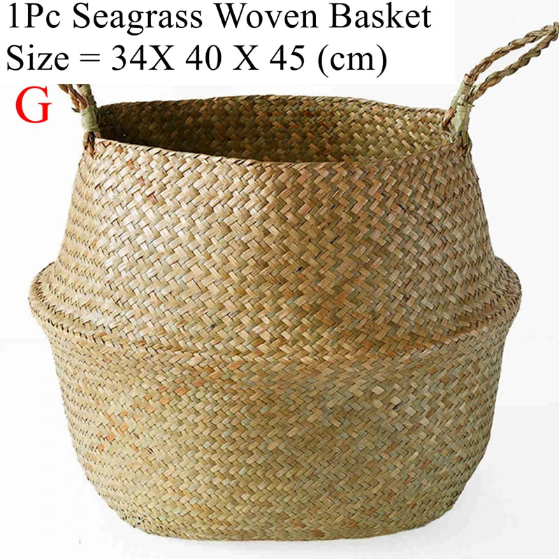 Luanqi Wicker Basket Toy Organizer Folding Rattan Seagrass Storage Basket Laundry Woven Basket Plant Flower Pot for Home Garden