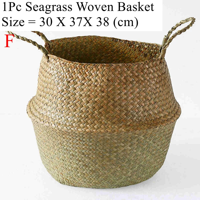 Luanqi Wicker Basket Toy Organizer Folding Rattan Seagrass Storage Basket Laundry Woven Basket Plant Flower Pot for Home Garden