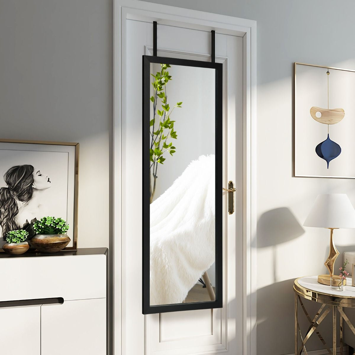 Miroir Mural Suspendu Miroir De Porte 120 X 37 CM Avec Crochets De Suspension Pour Chambre Salon Vestiaire Noir/Blanc/Or