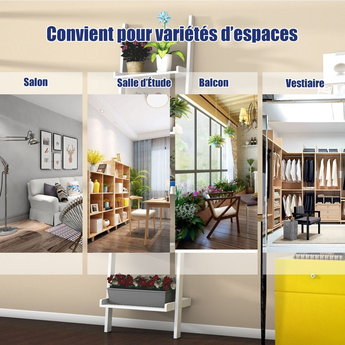 Étagère Échelle Étagère Murale Avec 5 Étages De Rangement Pour Salle De Bain,Salon, Etc.