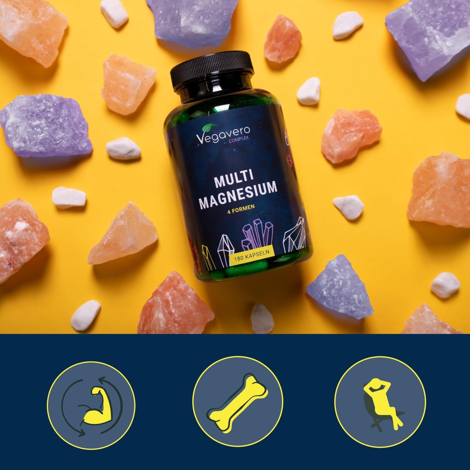 Complexe De Magnesium 375 Mg | 180 Gélules | 4 FORMES - Bisglycinate, Malate, Citrate Et Taurate | Avec Vitamine B2 & B6 | Absorption Supérieure | Sans Additifs & Vegan | ®