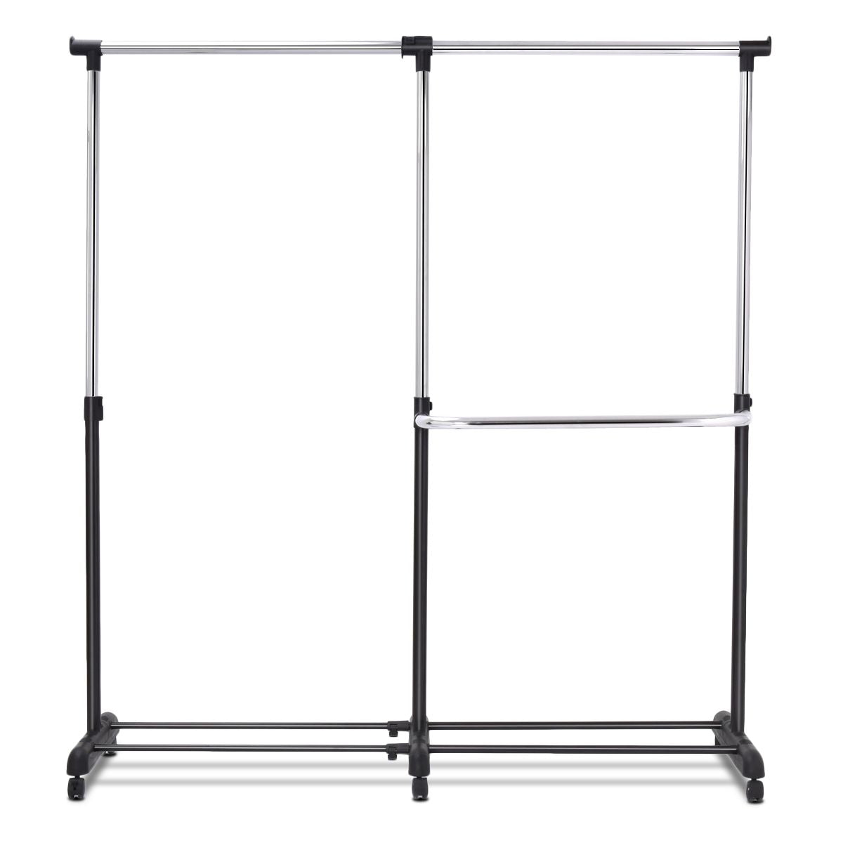 Portant À Vêtement Mobile Et Télescopique Hauteur Largeur Réglables Capacité 20Kg 91-160X43X93-168Cm Noir Et Argent