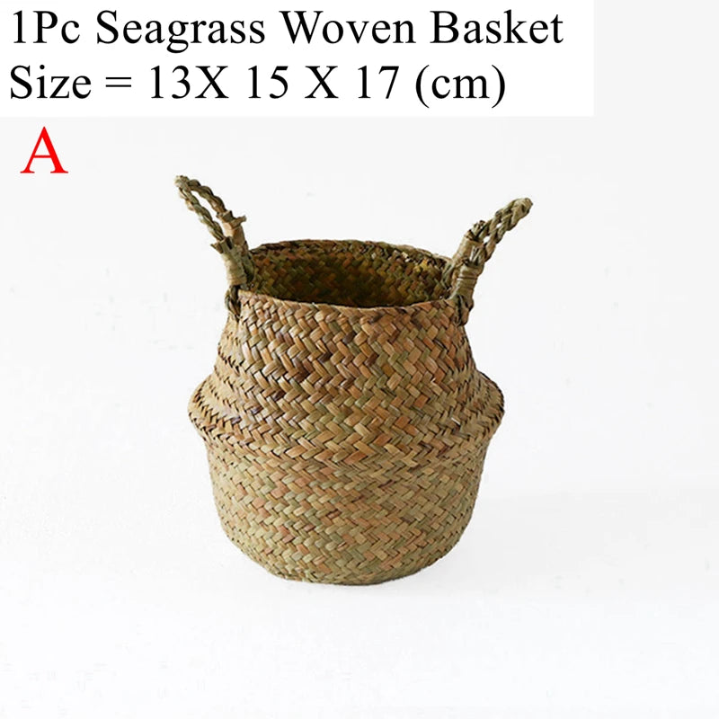 Luanqi Wicker Basket Toy Organizer Folding Rattan Seagrass Storage Basket Laundry Woven Basket Plant Flower Pot for Home Garden