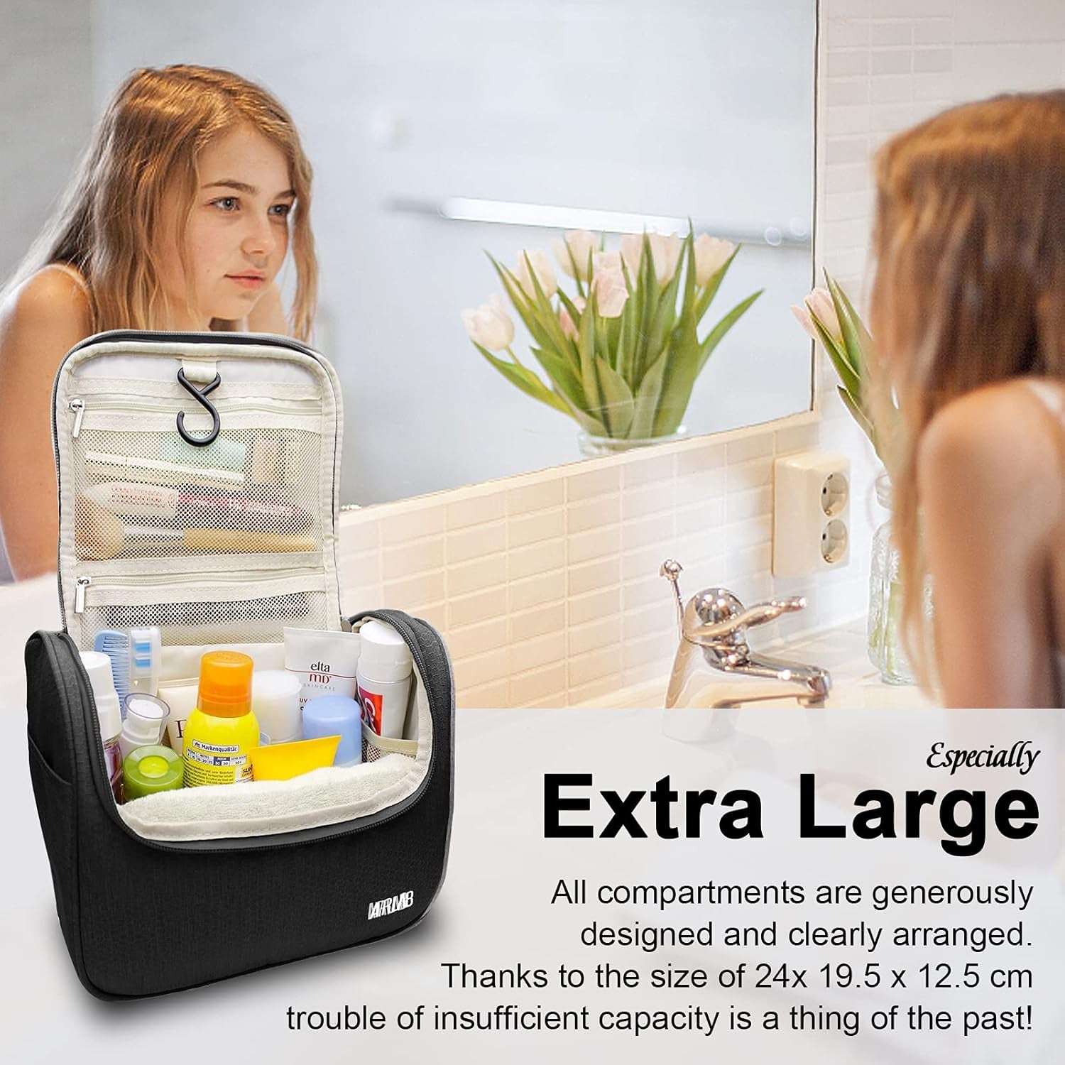 Trousses De Toilette, Vanity Et Trousses À Maquillage Avec Poignée Et Crochet, Sac Organisateur De Voyage, Cadeau Pour Hommes Et Femmes, Noir