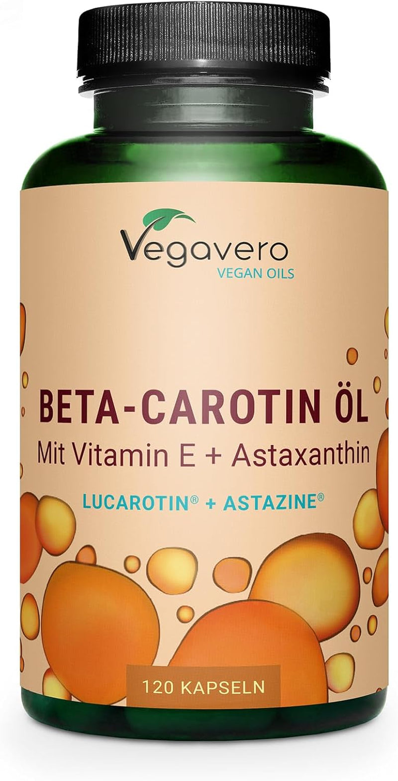 Complexe Bêta Carotène | Avec Vitamine E & Astaxanthine | 120 Gélules (4 Mois) | Qualité Supérieure : Lucarotin® B 30 SUN | Sans Additifs & Vegan | Protection Peau & Bronzage | ®