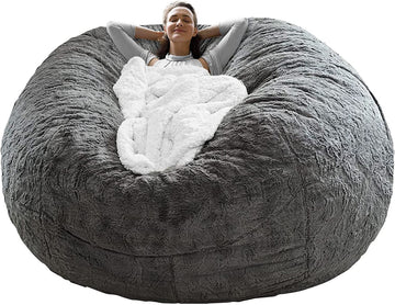 Bag Chair Coverit Was Only A Cover, Not A Full Bean BagChair Cushion, Big Round Soft Fluffy PV Velvet Sofa Bed Cover,  Living Room Furniture,  Lazy Sofa Bed Cover,6ft Dark Grey