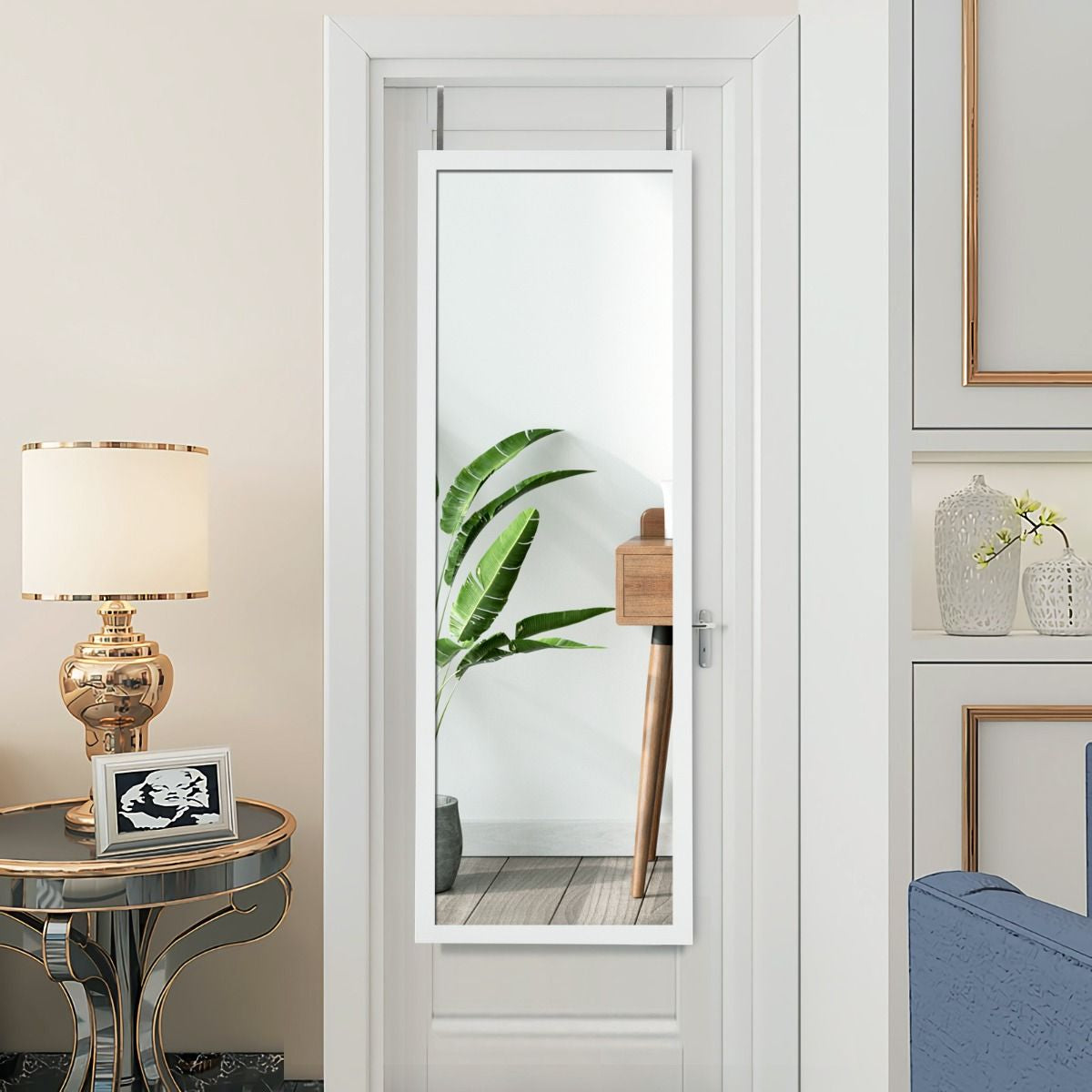 Miroir Mural Suspendu Miroir De Porte 120 X 37 CM Avec Crochets De Suspension Pour Chambre Salon Vestiaire Noir/Blanc/Or