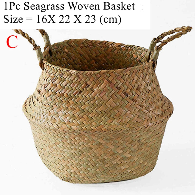 Luanqi Wicker Basket Toy Organizer Folding Rattan Seagrass Storage Basket Laundry Woven Basket Plant Flower Pot for Home Garden