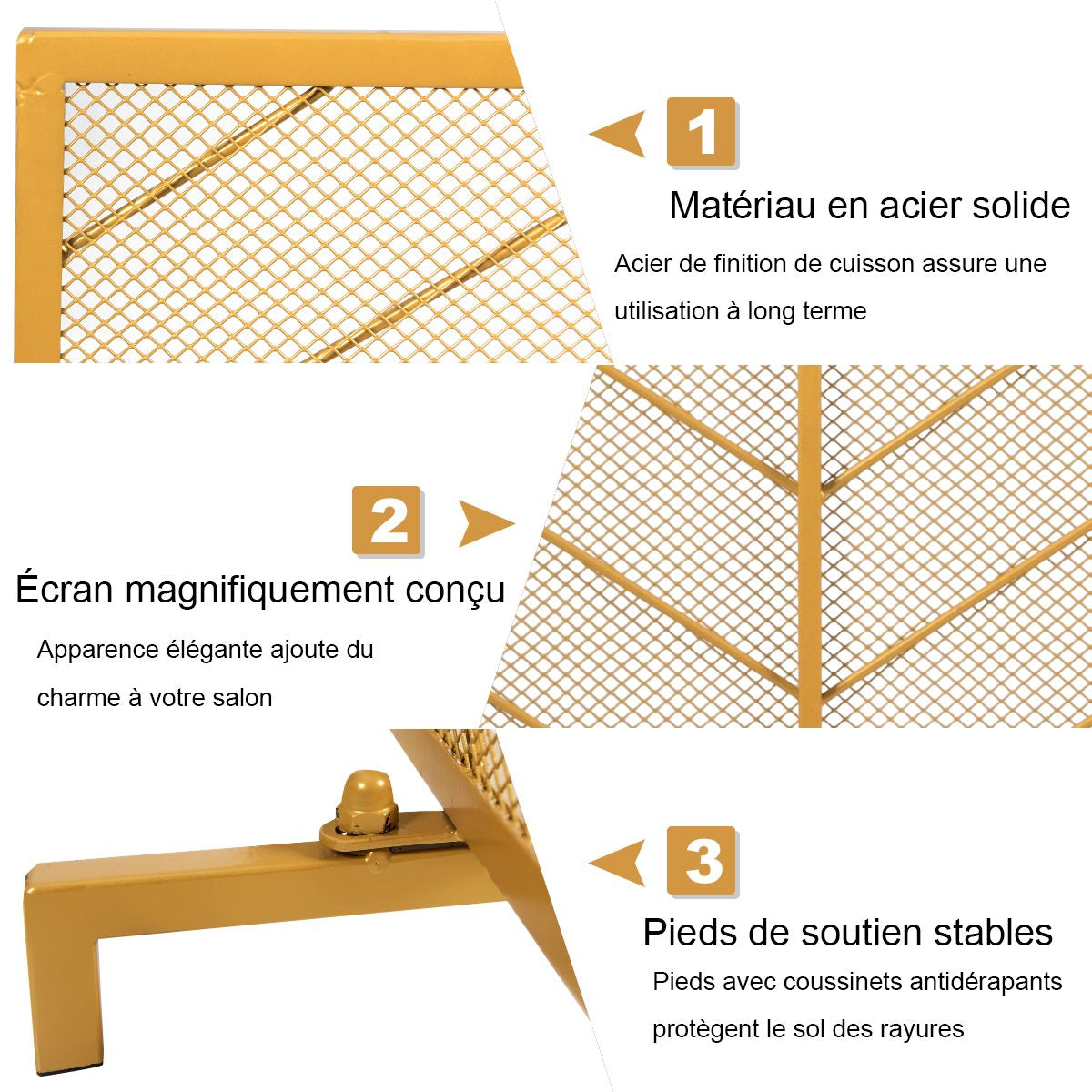 Pare-Feu Pour Cheminée Poêle 1 Grand Volets Long 98 Cm Haut 80 Cm En Métal D'Or