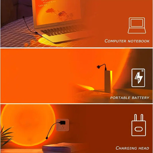 Lampe Coucher de Soleil LED Rotative 360° USB.