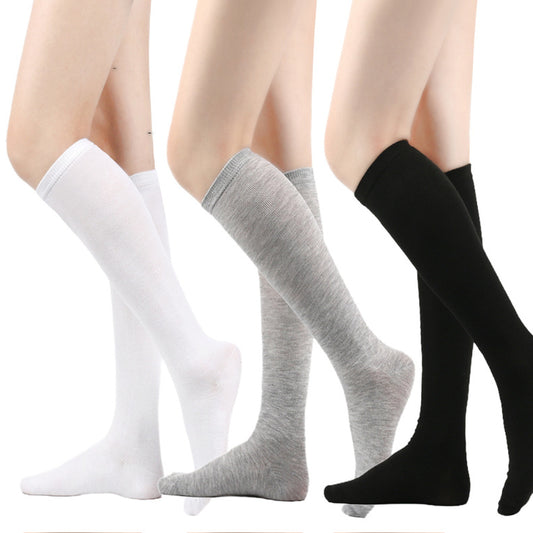 Black Cotton Knee-length Stripes Calf Socks