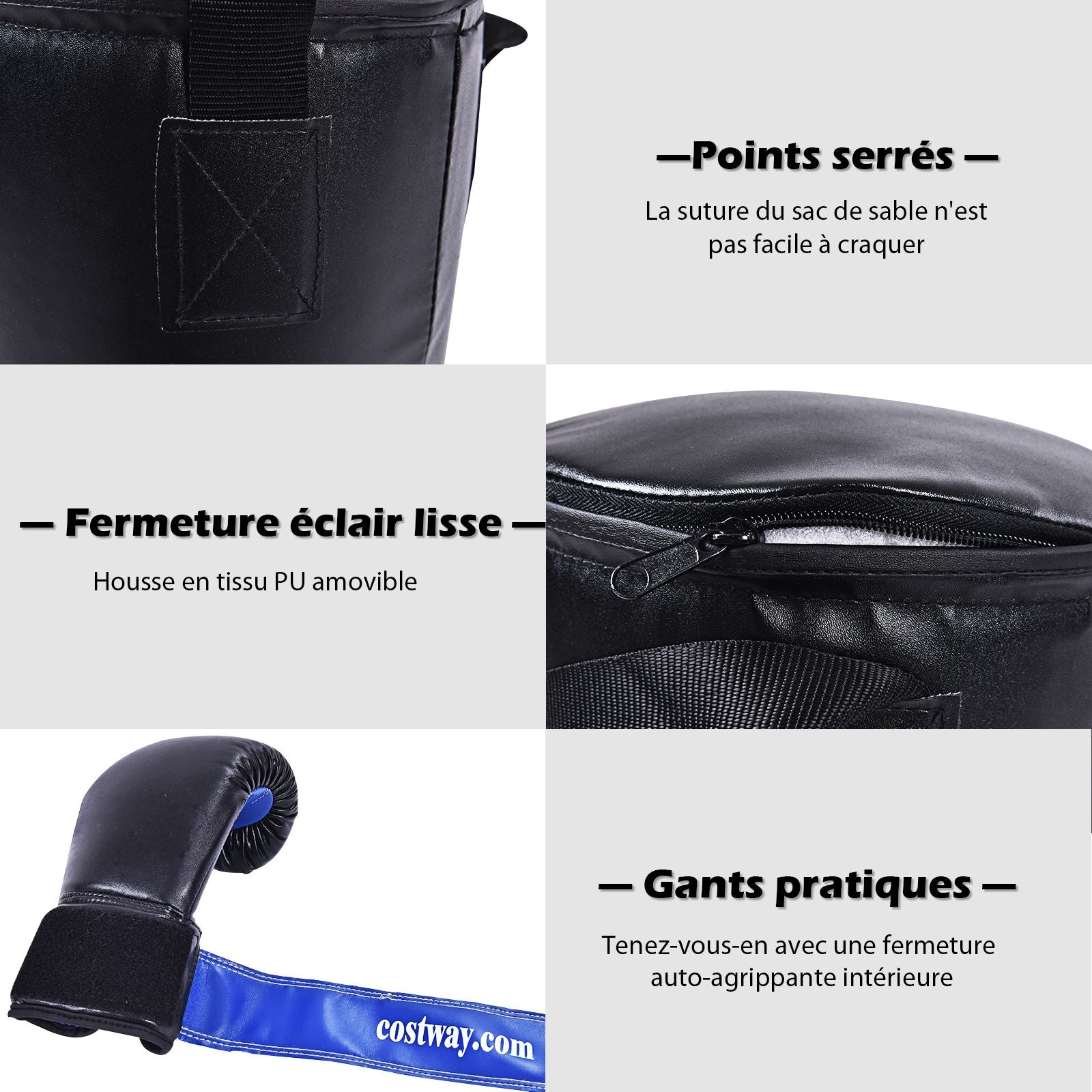 Sac De Boxe Sac De Frappe Kickboxing Pour Enfant Avec 2 Gants Corde À Sauter Chaîne Suspension