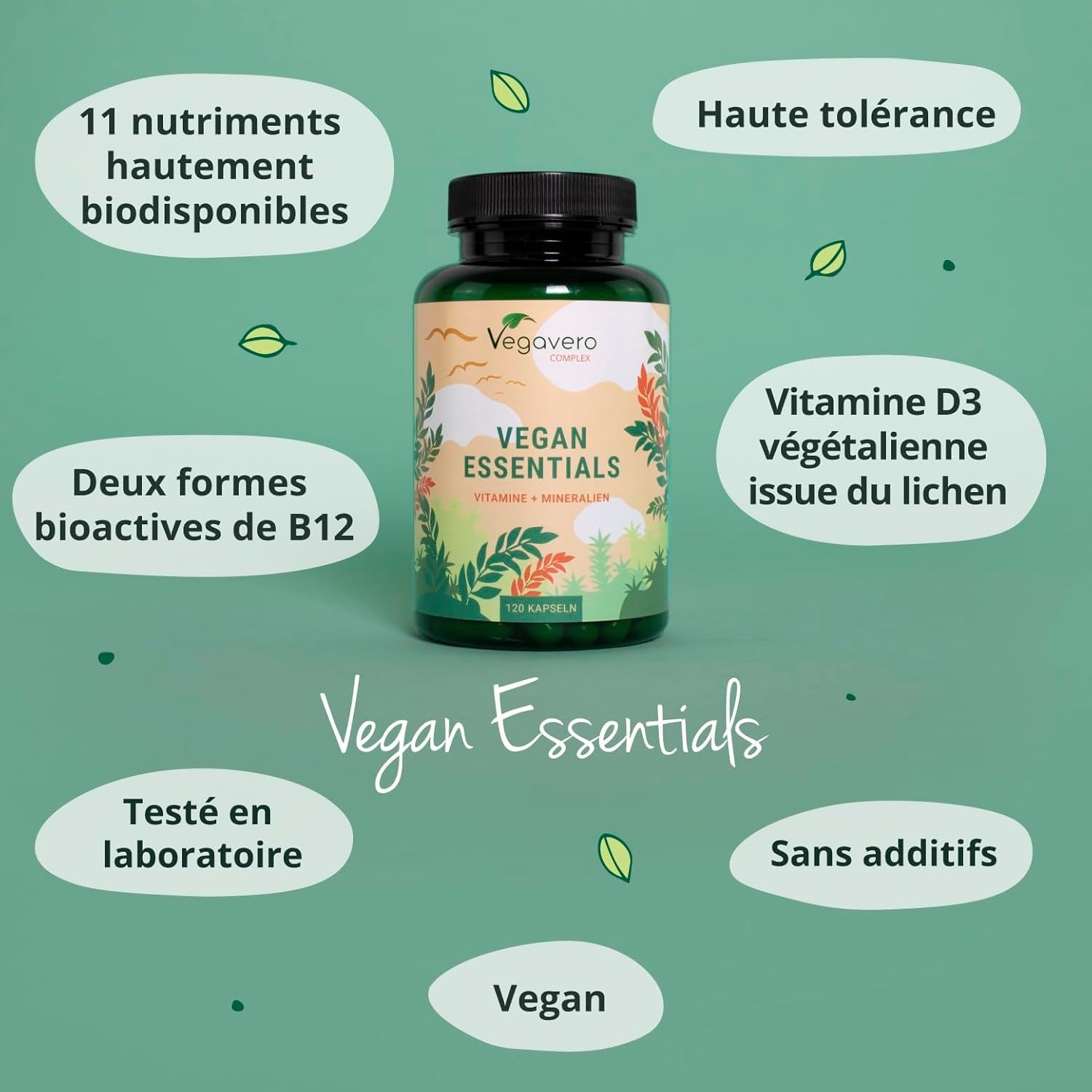 Multivitamines Pour VEGAN | Pour Soutenir Un Régime Végétalien | Vitamines Et Minéraux Essentiels | Haute Biodisponibilité | Vitamine B12, D3, K2, Fer Et Calcium | 120 Gélules | ®