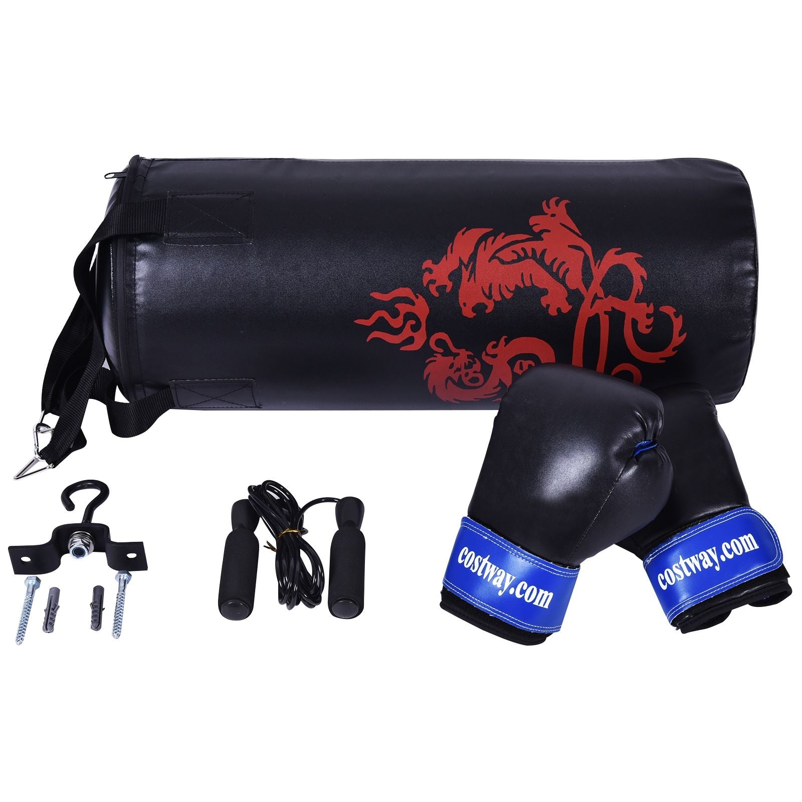 Sac De Boxe Sac De Frappe Kickboxing Pour Enfant Avec 2 Gants Corde À Sauter Chaîne Suspension