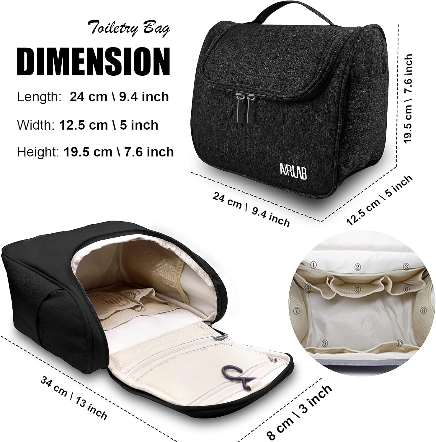 Trousses De Toilette, Vanity Et Trousses À Maquillage Avec Poignée Et Crochet, Sac Organisateur De Voyage, Cadeau Pour Hommes Et Femmes, Noir