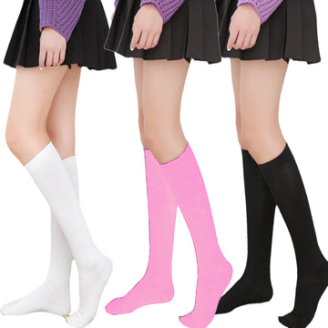 Black Cotton Knee-length Stripes Calf Socks