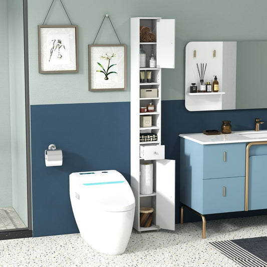 Meuble De Rangement Salle De Bain Meuble Colonne Avec 2 Placards À Porte 1 Tiroir Et 5 Étagères Réglables 20 X 20 X 180 Cm 5 Couleurs Au Choix