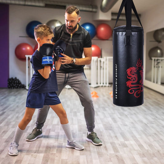 Sac De Boxe Sac De Frappe Kickboxing Pour Enfant Avec 2 Gants Corde À Sauter Chaîne Suspension