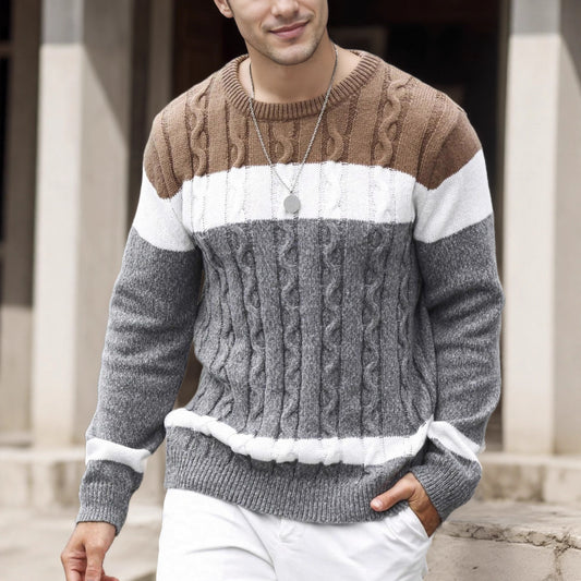 Men's Color-block Crew Neck Sweater European And American Pullover Multicolor